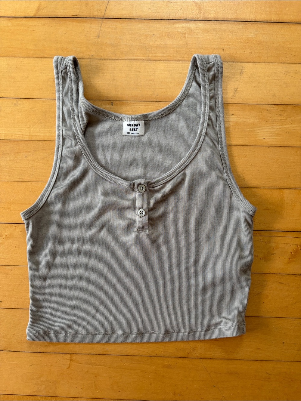 Sunday Best Ribbed Henley Crop Tank in Light Gray
